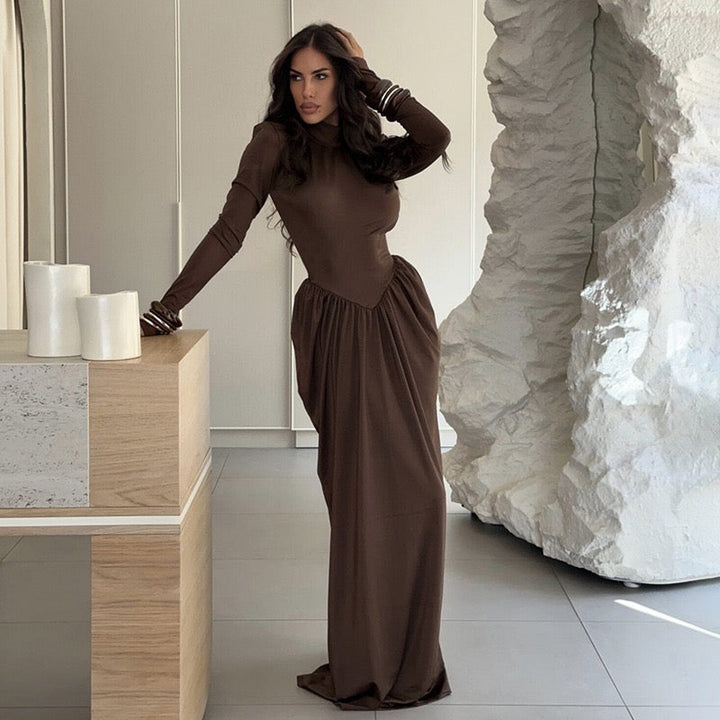 Maxi turtleneck dress with gathered design - Dalit