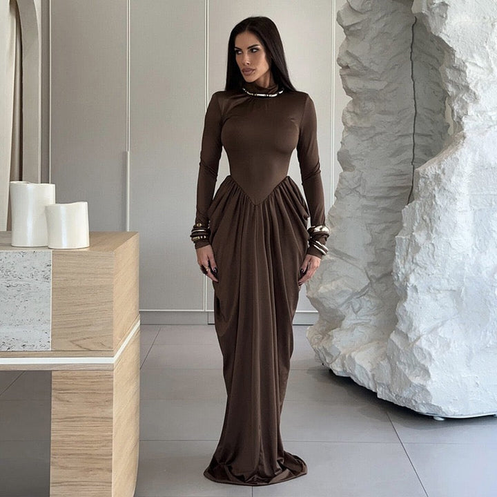 Maxi turtleneck dress with gathered design - Dalit