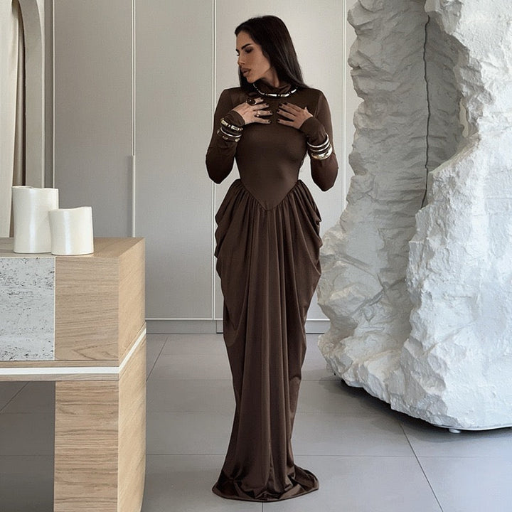 Maxi turtleneck dress with gathered design - Dalit