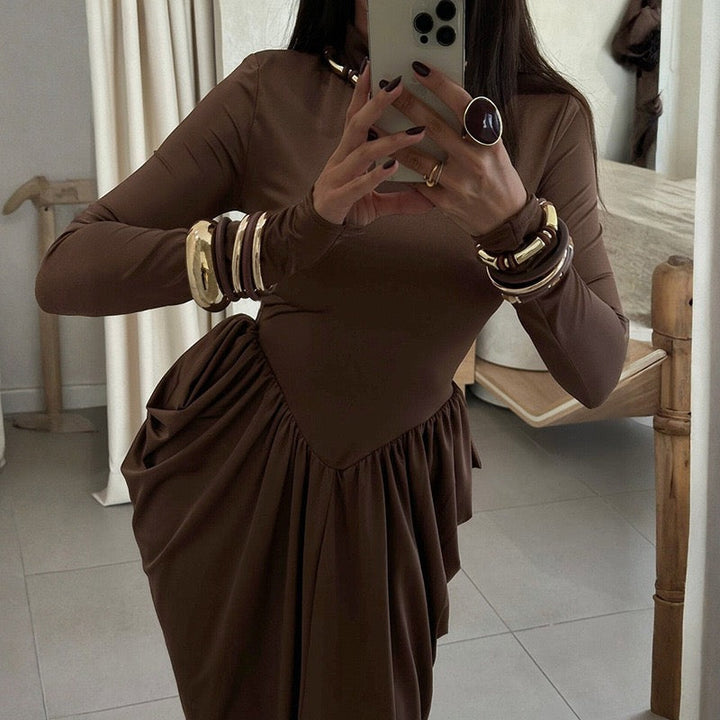 Maxi turtleneck dress with gathered design - Dalit