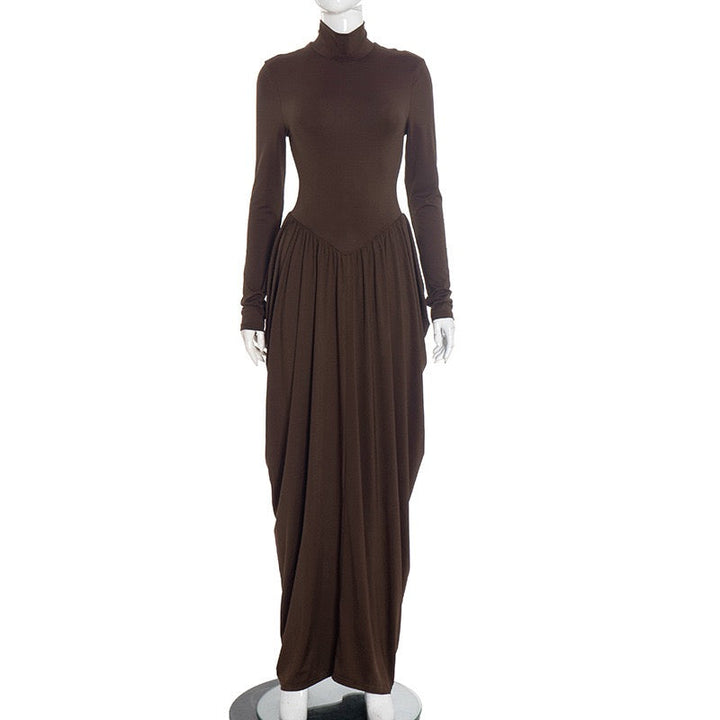 Maxi turtleneck dress with gathered design - Dalit