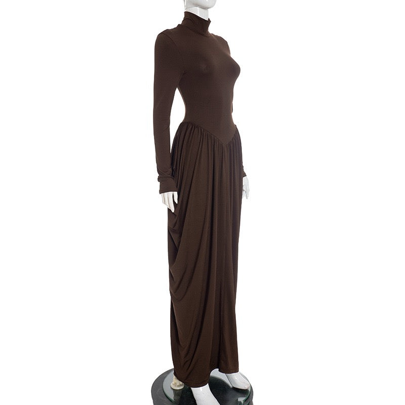 Maxi turtleneck dress with gathered design - Dalit
