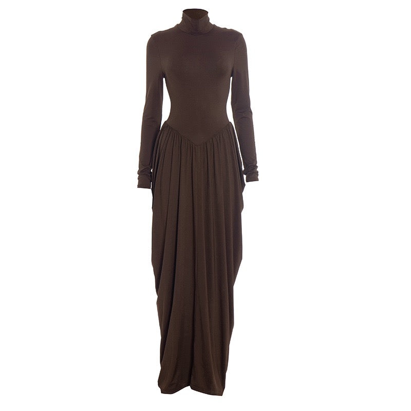 Maxi turtleneck dress with gathered design - Dalit