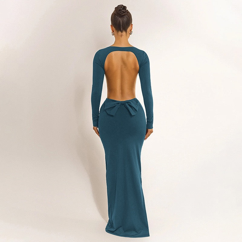 Open-back maxi dress with bow tie detail - Joy