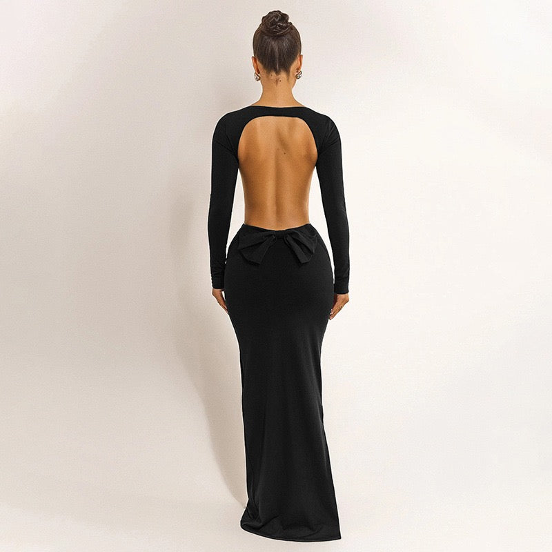 Open-back maxi dress with bow tie detail - Joy
