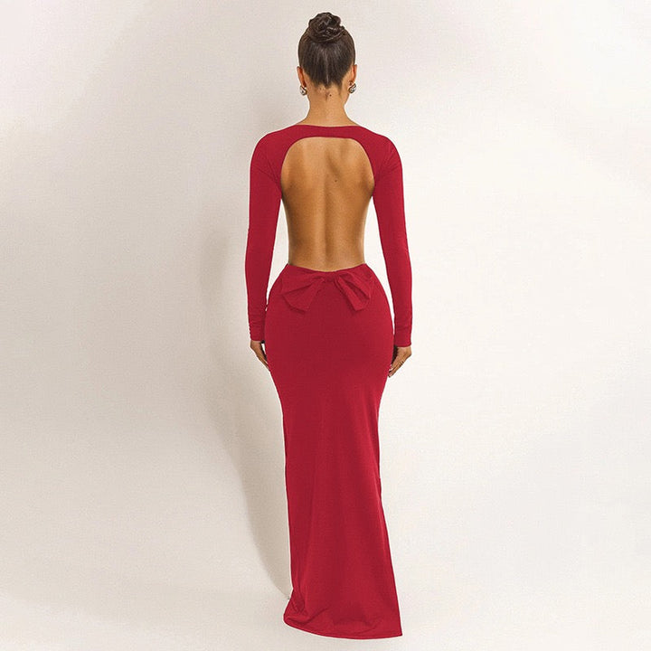 Open-back maxi dress with bow tie detail - Joy