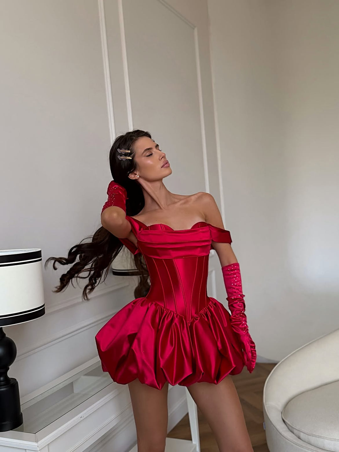 Gane - Off-the-shoulder balloon mini dress