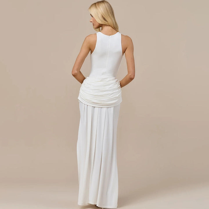 Maxi dress with pleat embellishments and a slit design – Julie