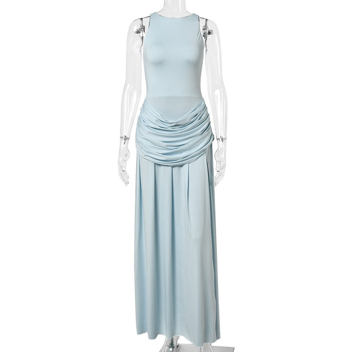 Maxi dress with pleat embellishments and a slit design – Julie