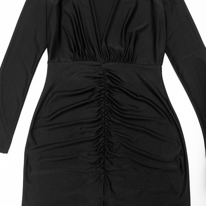 Maxi dress, shiny fabric, slit design, V-neckline - DASH