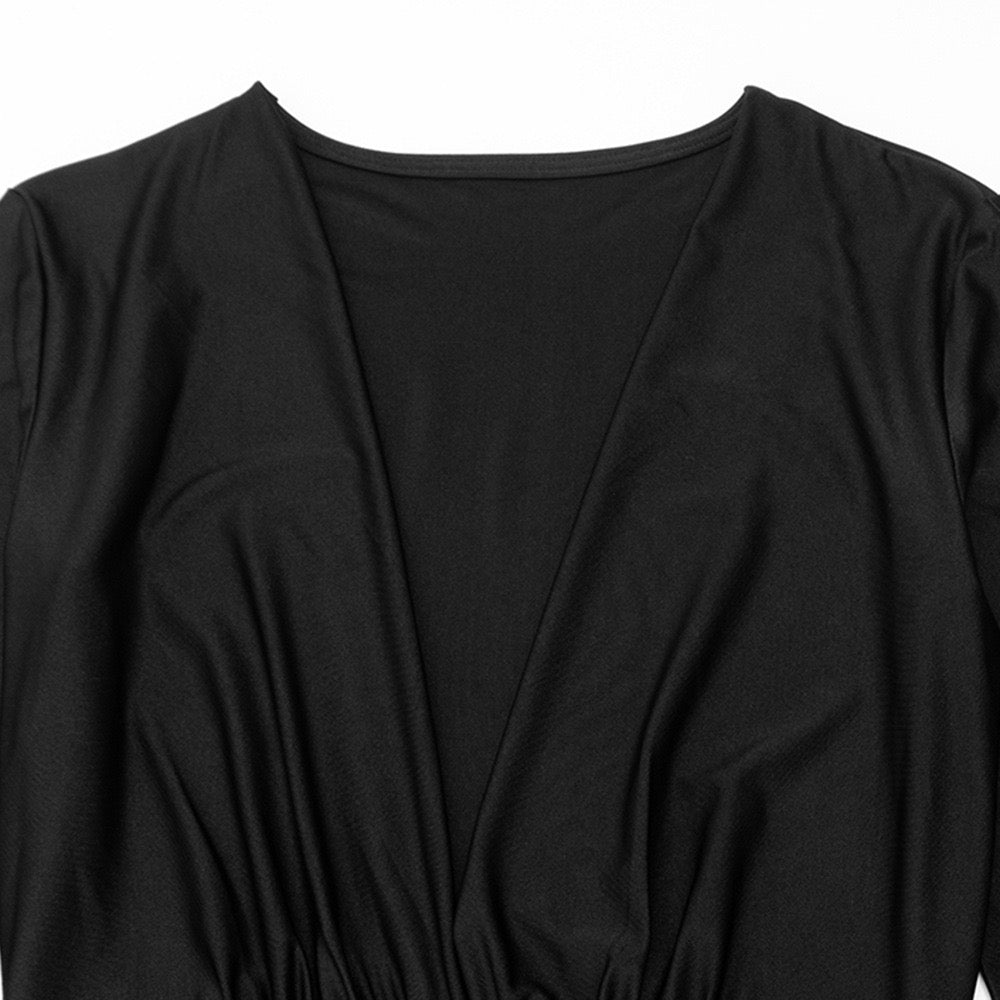 Maxi dress, shiny fabric, slit design, V-neckline - DASH