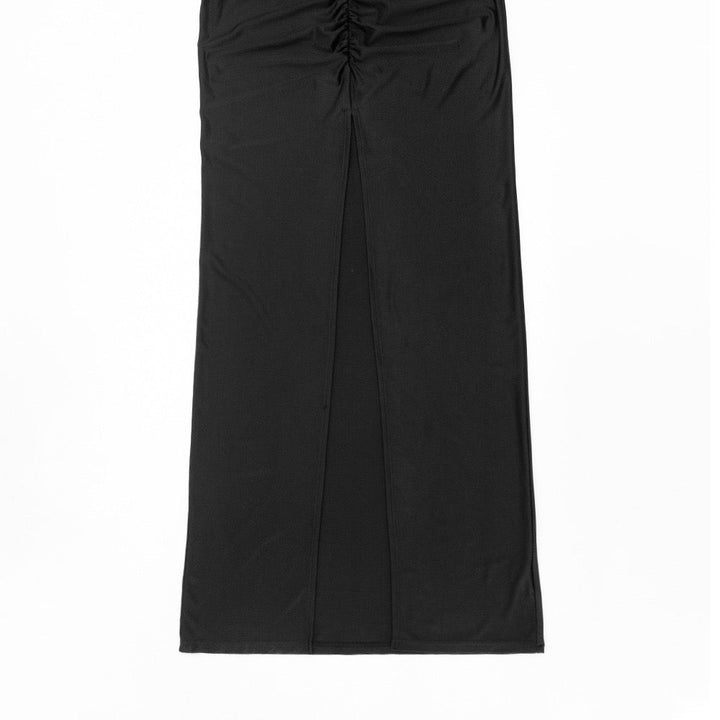 Maxi dress, shiny fabric, slit design, V-neckline - DASH