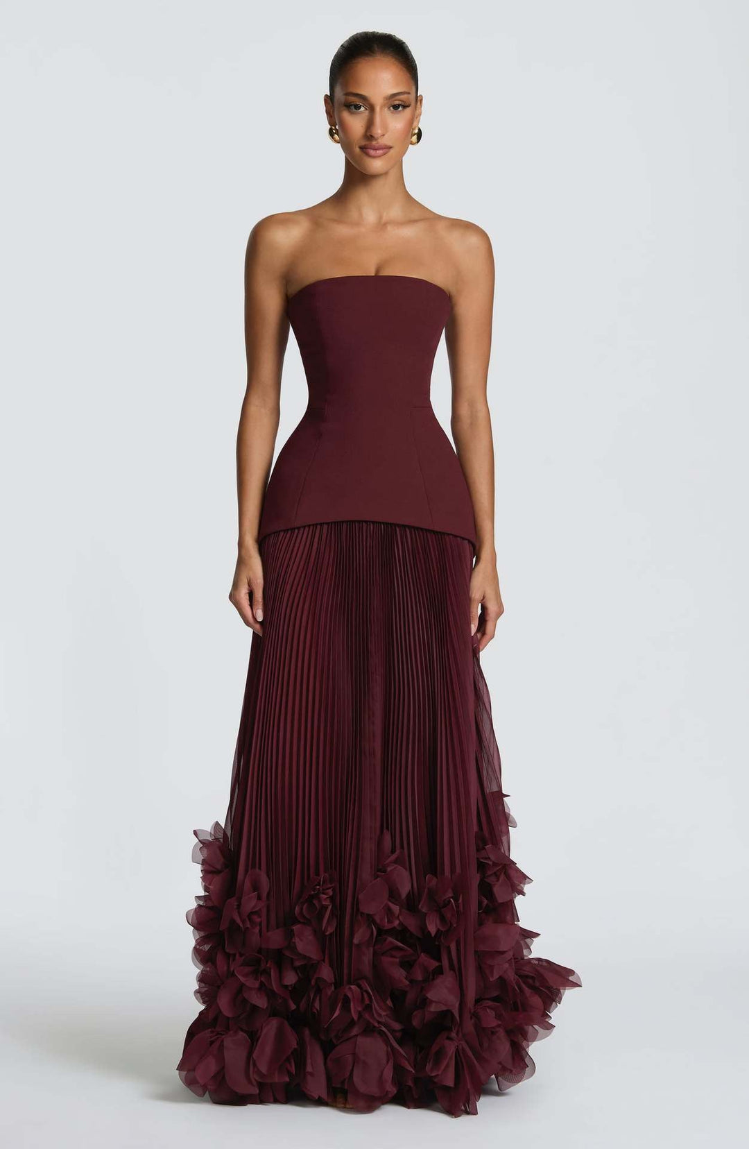 Strapless maxi dress with a 3D floral design – fifi