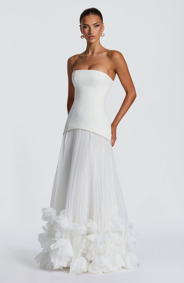 Strapless maxi dress with a 3D floral design – fifi