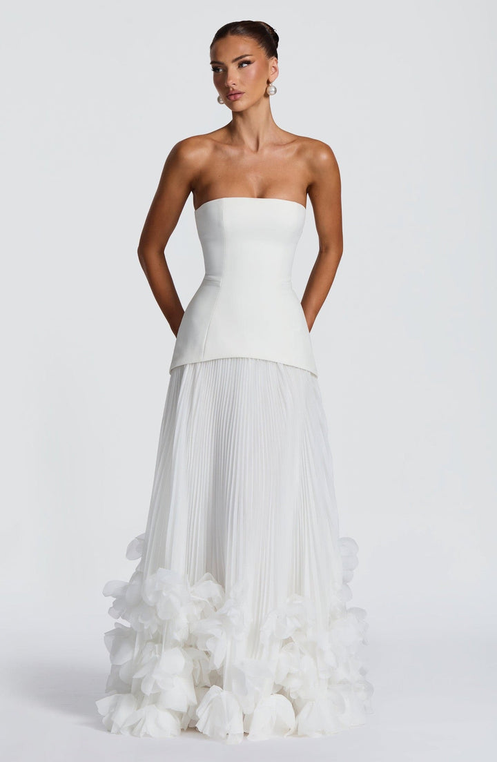 Strapless maxi dress with a 3D floral design – fifi