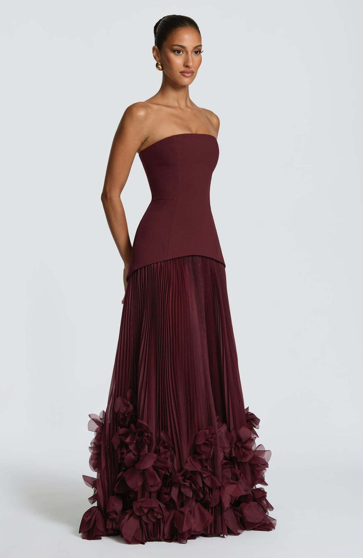 Strapless maxi dress with a 3D floral design – fifi