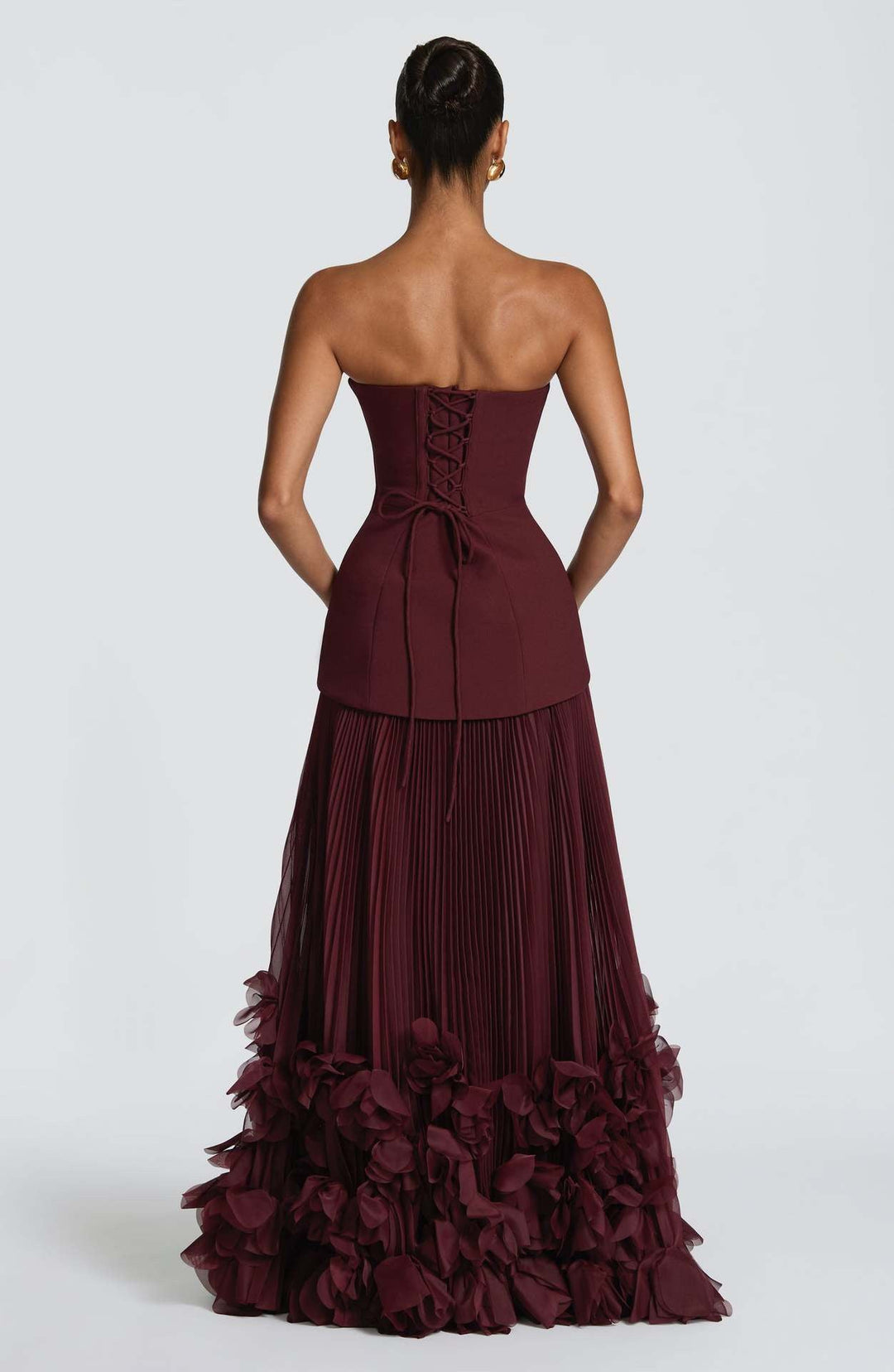 Strapless maxi dress with a 3D floral design – fifi