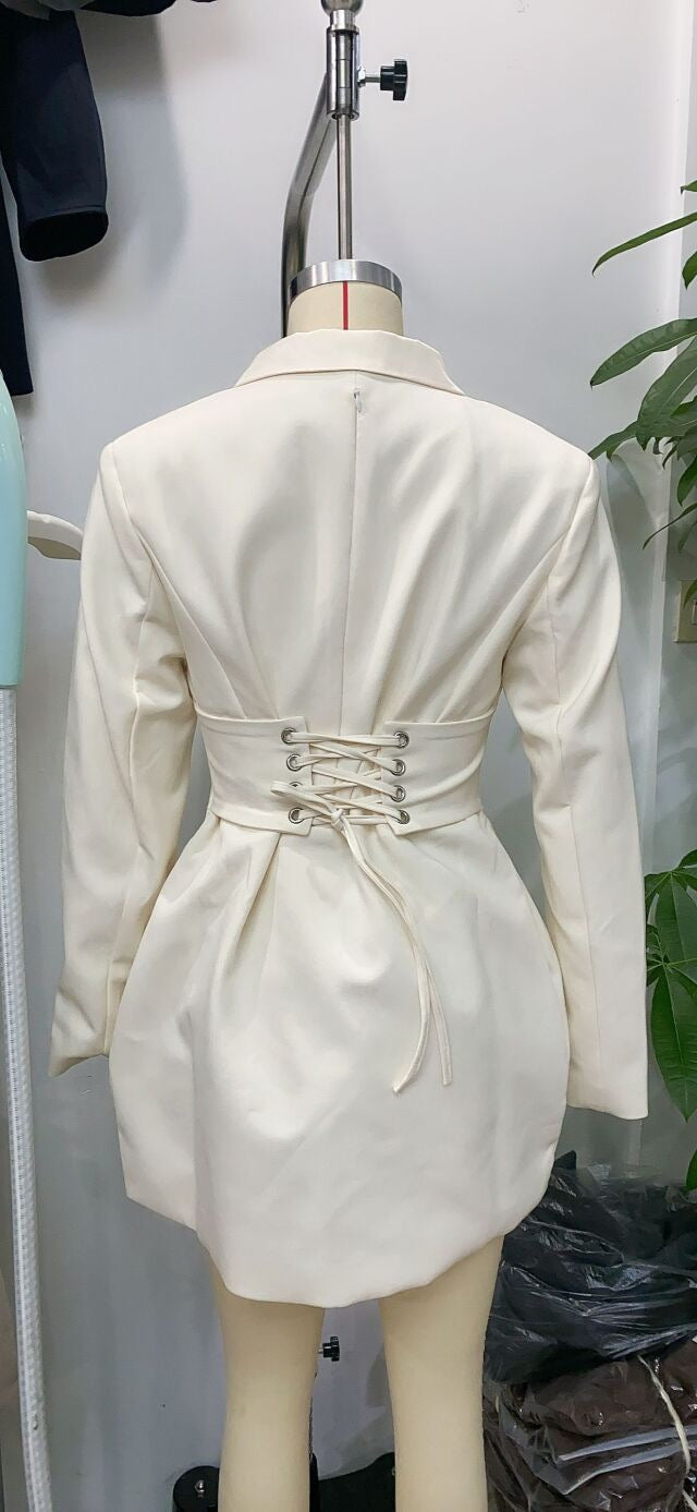 Tailored mini dress with tie at the back for fastening at the waist - MARIOLA