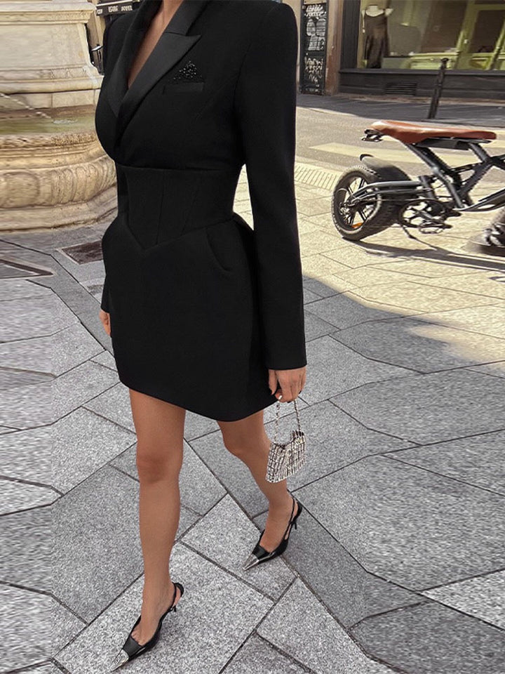 Tailored mini dress with tie at the back for fastening at the waist - MARIOLA