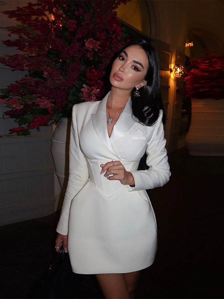 Tailored mini dress with tie at the back for fastening at the waist - MARIOLA