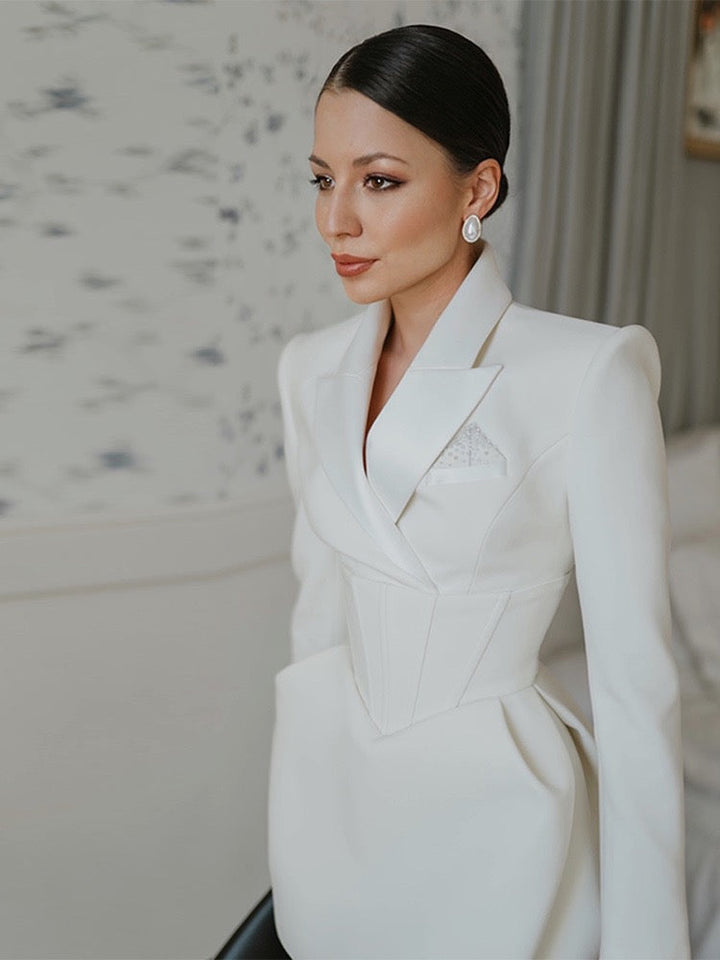 Tailored mini dress with tie at the back for fastening at the waist - MARIOLA