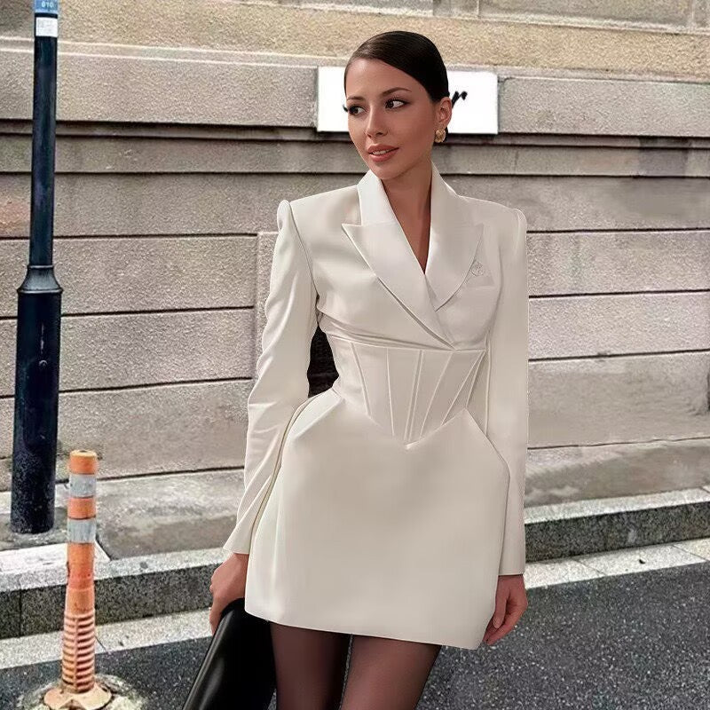 Tailored mini dress with tie at the back for fastening at the waist - MARIOLA