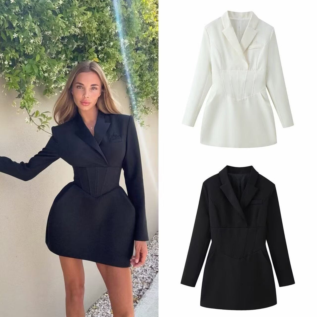 Tailored mini dress with tie at the back for fastening at the waist - MARIOLA