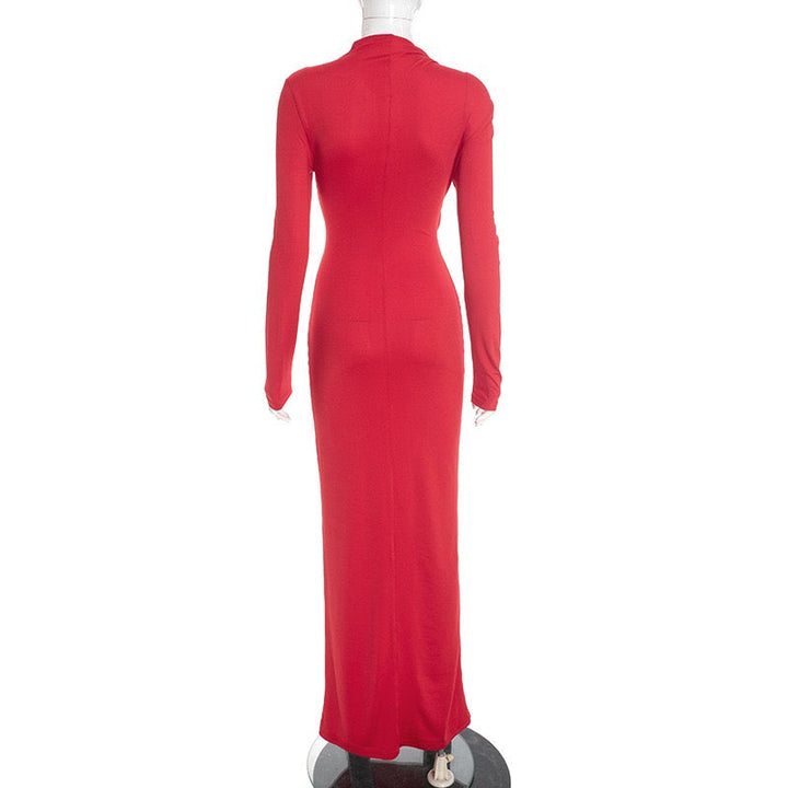 Maxi dress with a gathered design and a buckle decoration - LUCI