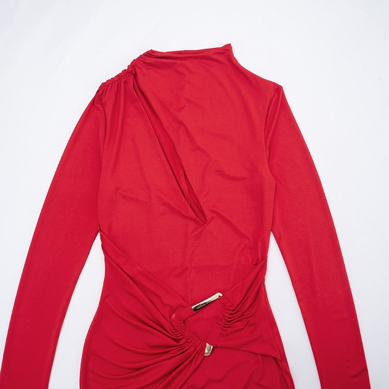 Maxi dress with a gathered design and a buckle decoration - LUCI