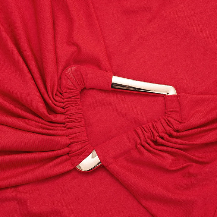 Maxi dress with a gathered design and a buckle decoration - LUCI