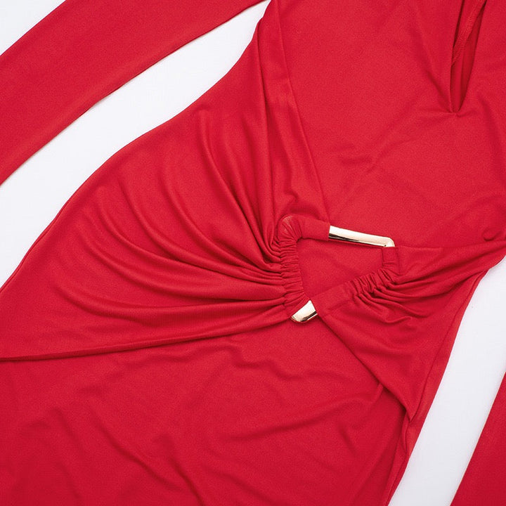 Maxi dress with a gathered design and a buckle decoration - LUCI