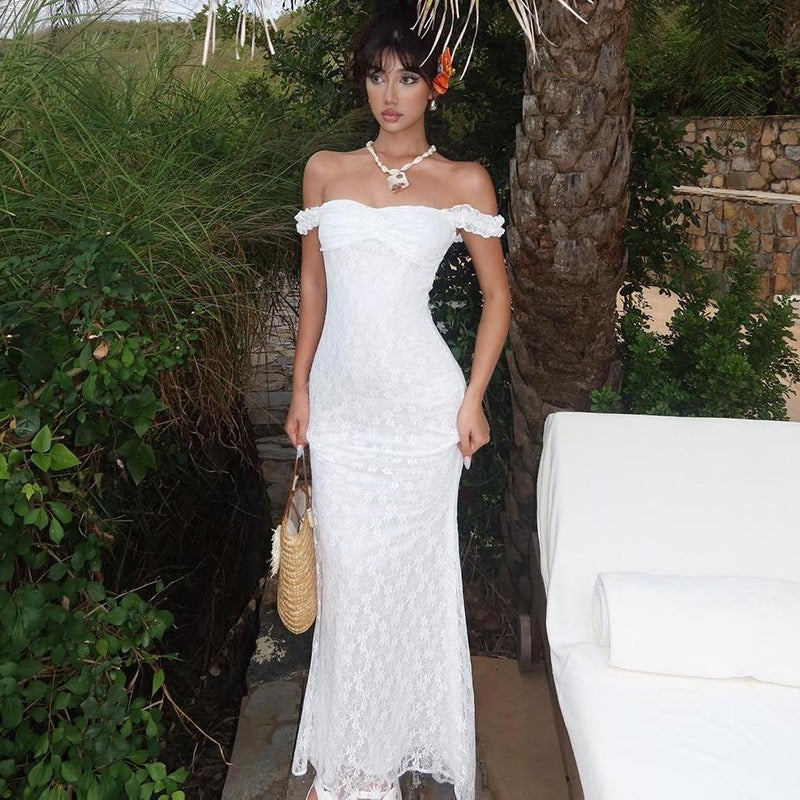 Off-the-shoulder maxi dress with a lace design - LINI