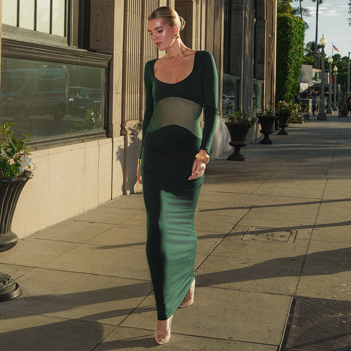 Elegant maxi dress in mesh design - LILI