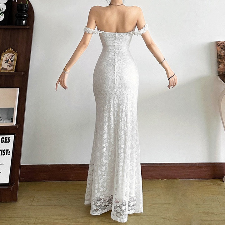 Off-the-shoulder maxi dress with a lace design - LINI