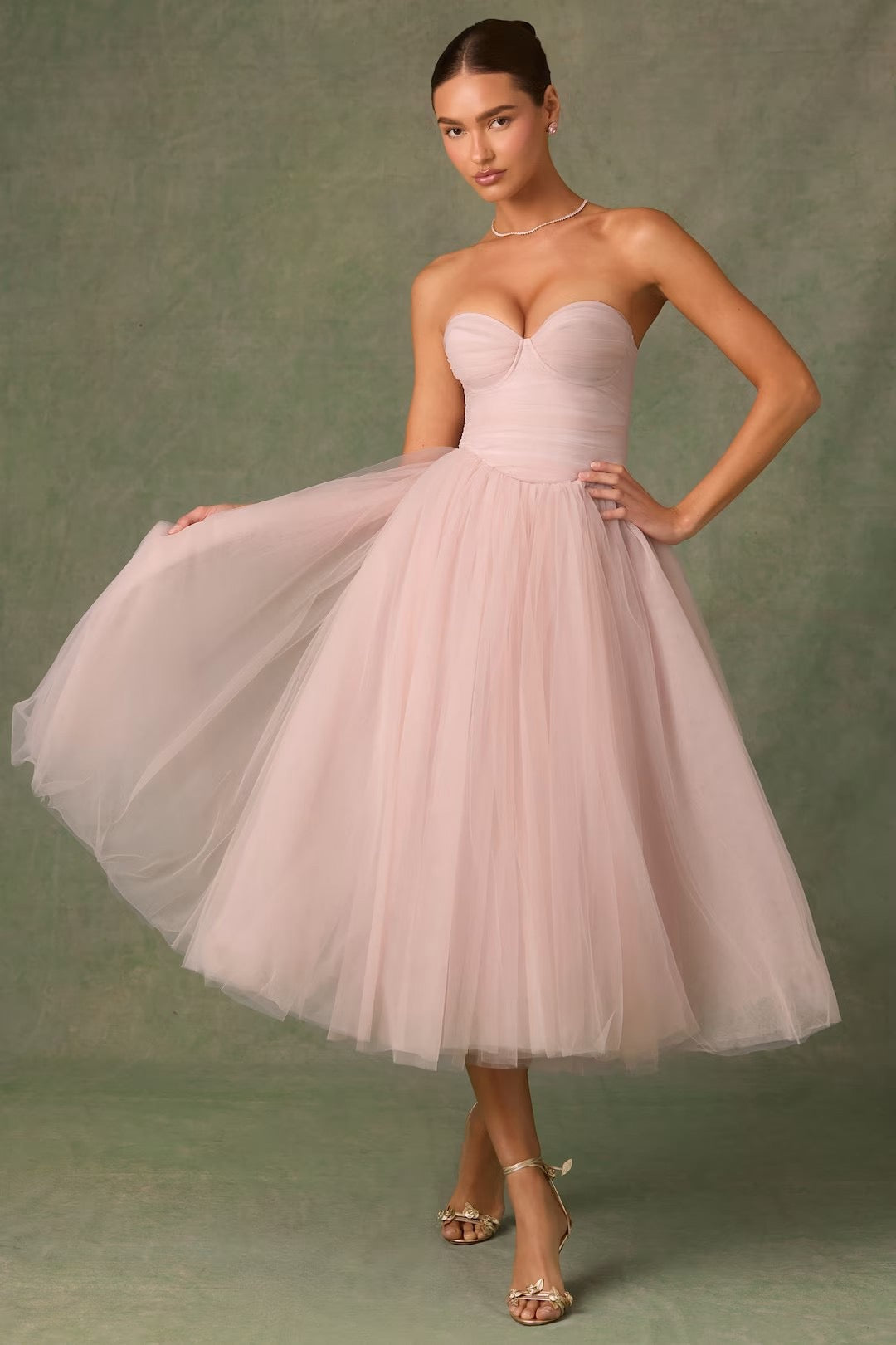 Strapless A-Line Midi Tulle Dress - LINI