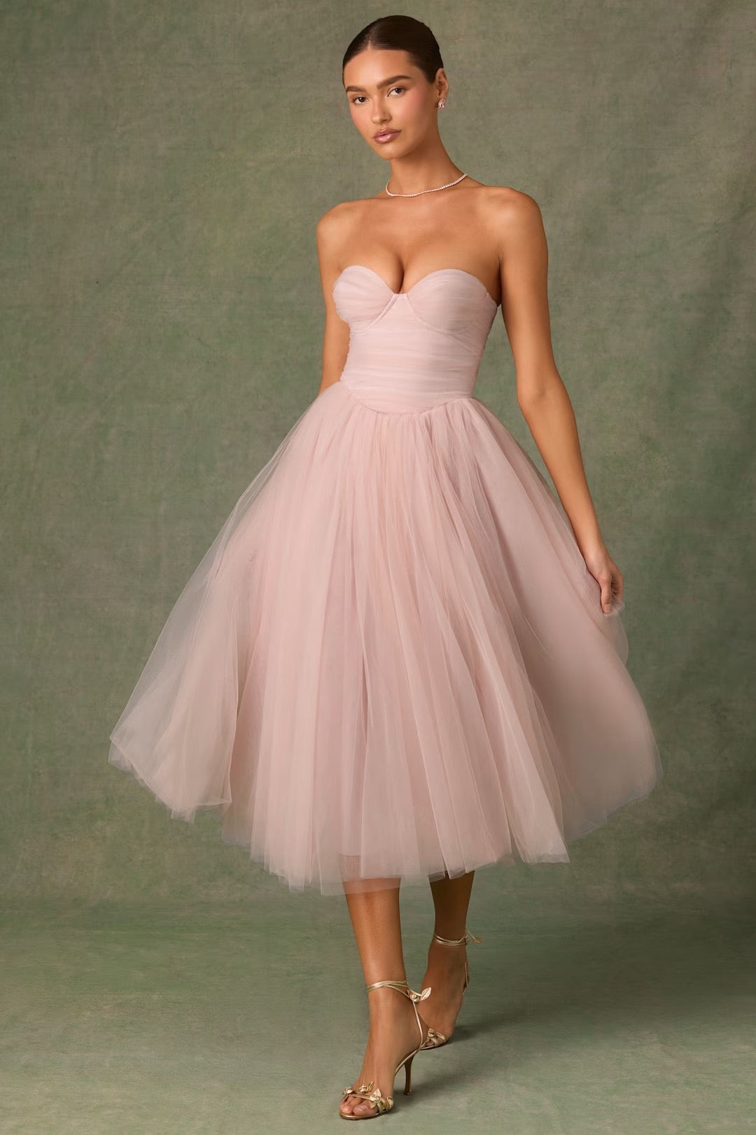 Strapless A-Line Midi Tulle Dress - LINI