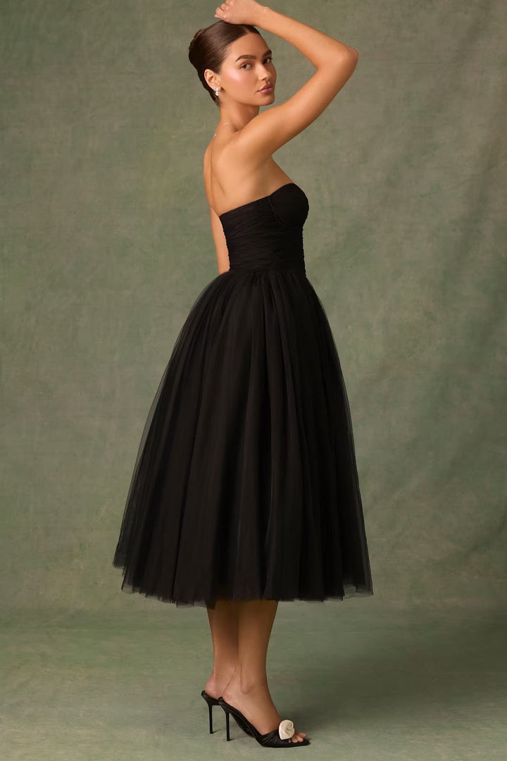 Strapless A-Line Midi Tulle Dress - LINI