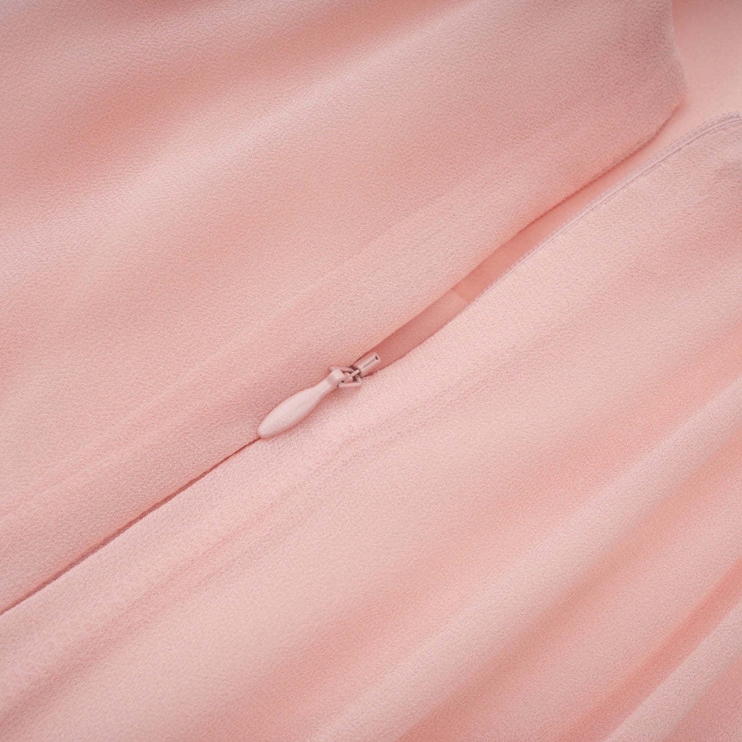 Maxi dress with a back tie for a cinched waist, chiffon skirt, and satin embellishments – Kaia