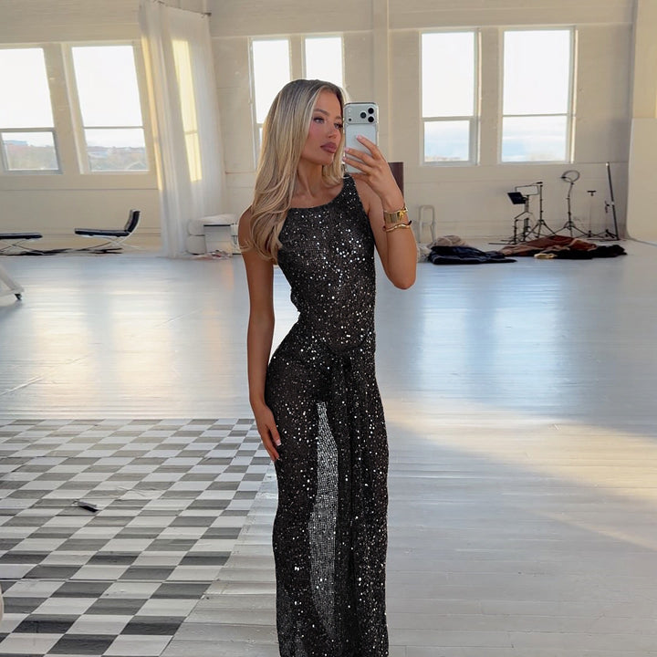 Sequin maxi dress with a tie design - MOSE