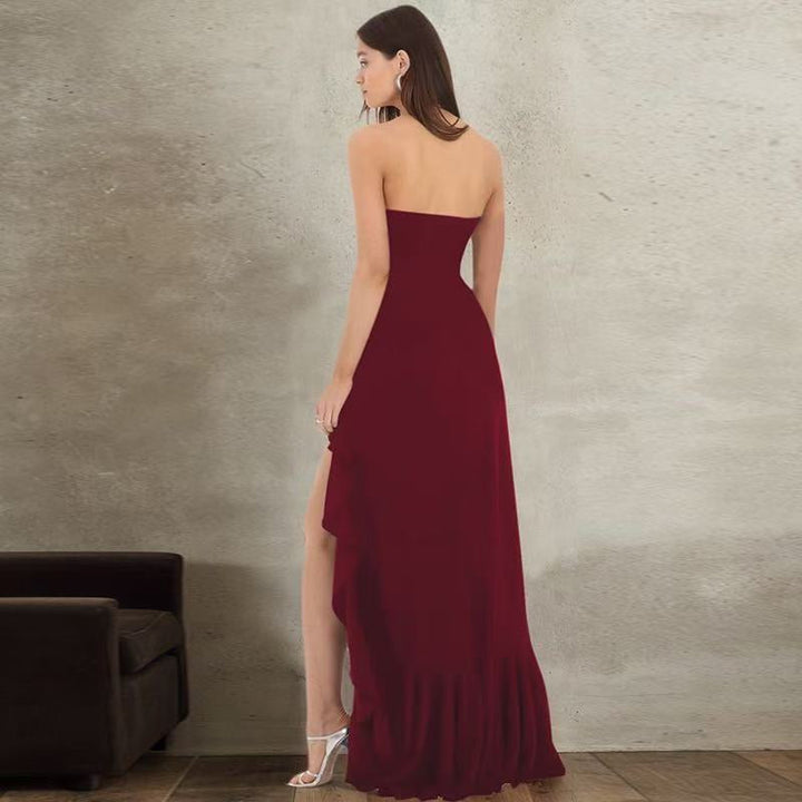 Strapless ruffled maxi dress with a slit design – Rona