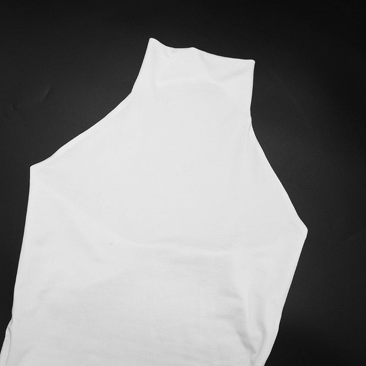 Open back halter mini dress with cross pleats design - Shelly