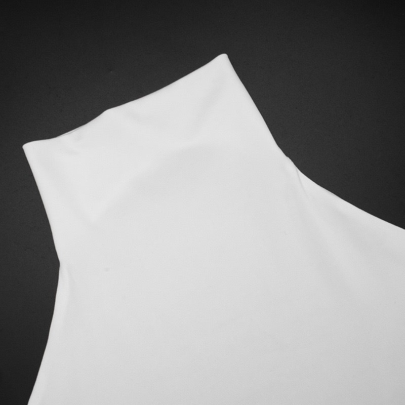 Open back halter mini dress with cross pleats design - Shelly