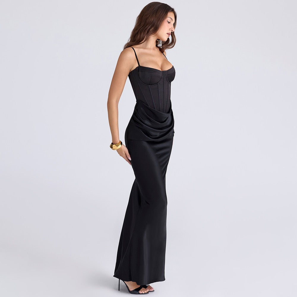 Corset-style satin maxi dress - Joel