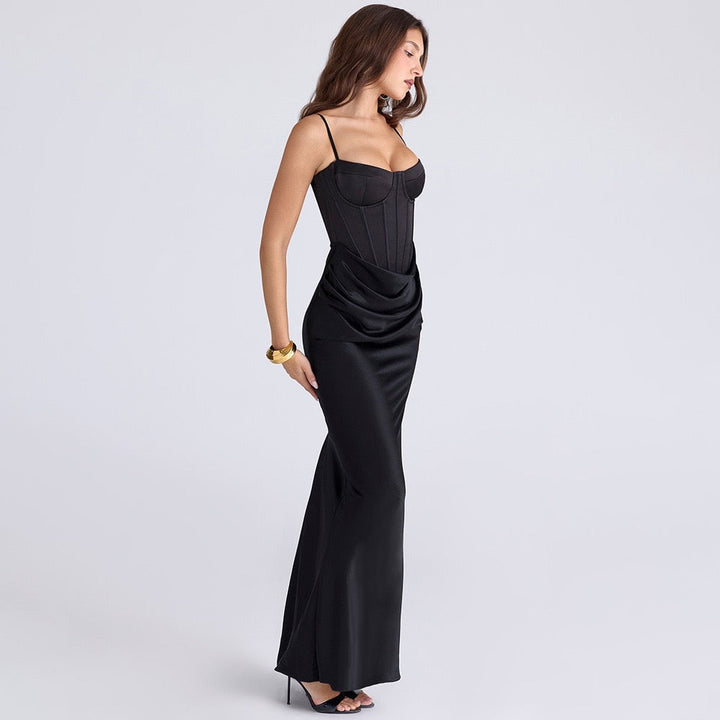 Corset-style satin maxi dress - Joel