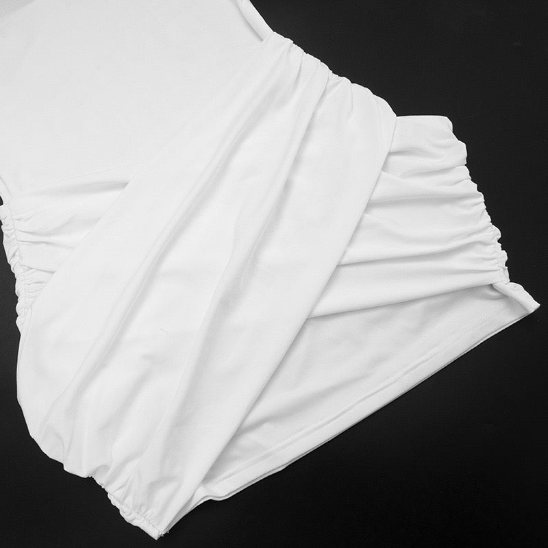 Open back halter mini dress with cross pleats design - Shelly