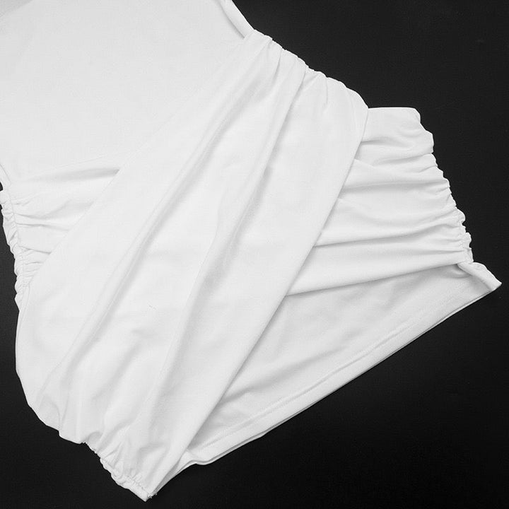 Open back halter mini dress with cross pleats design - Shelly