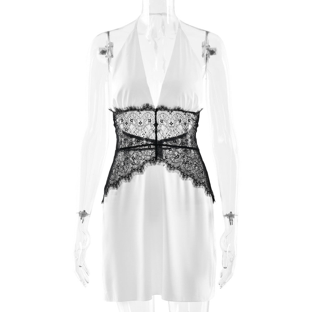 Lace-designed satin mini dress - Laor