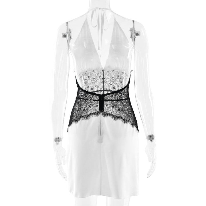 Lace-designed satin mini dress - Laor