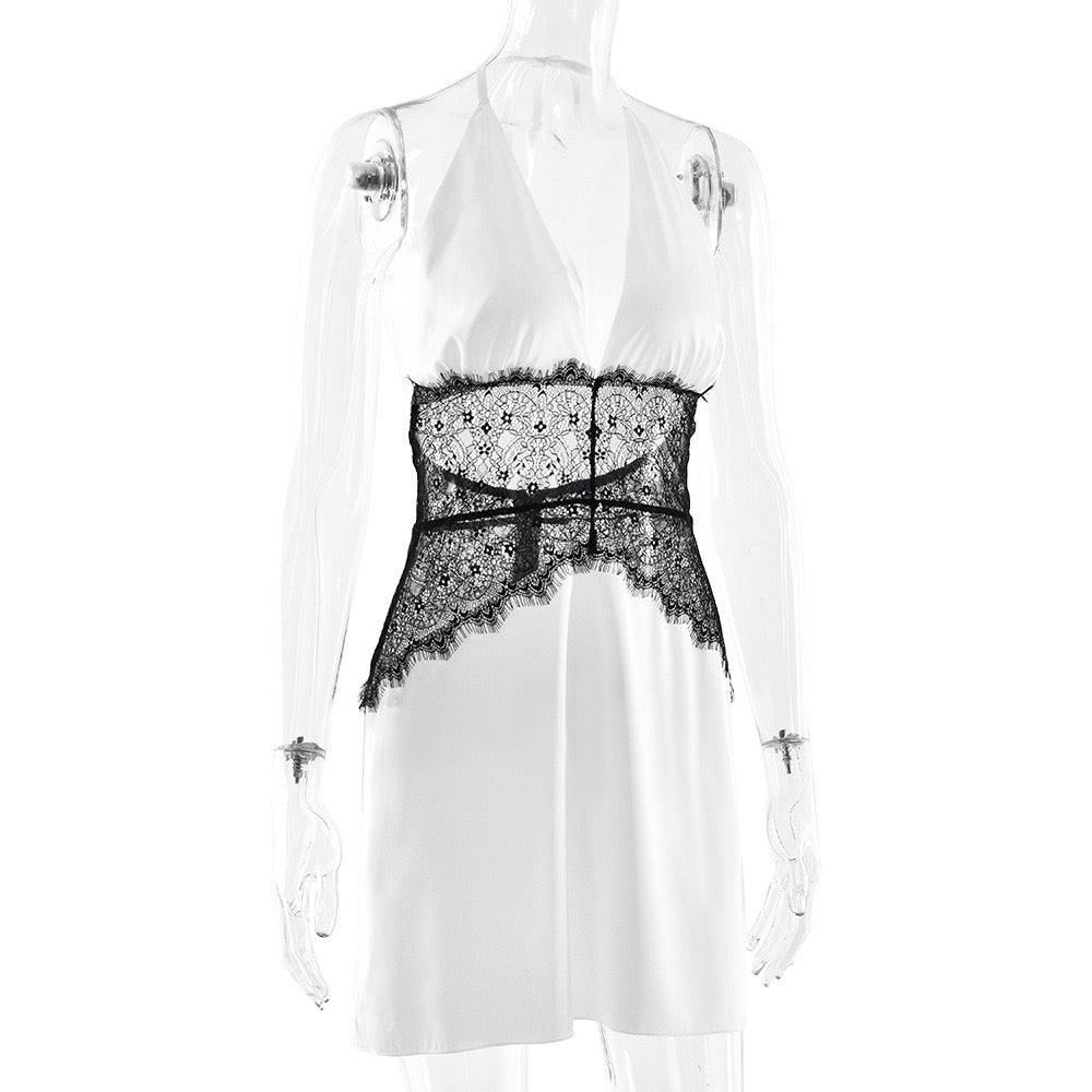 Lace-designed satin mini dress - Laor