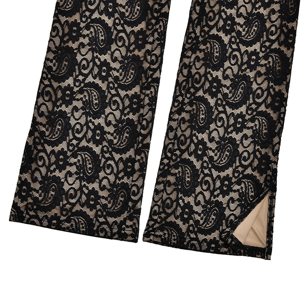 Long opaque lace jumpsuit with a halter neckline and open-back design - Sial